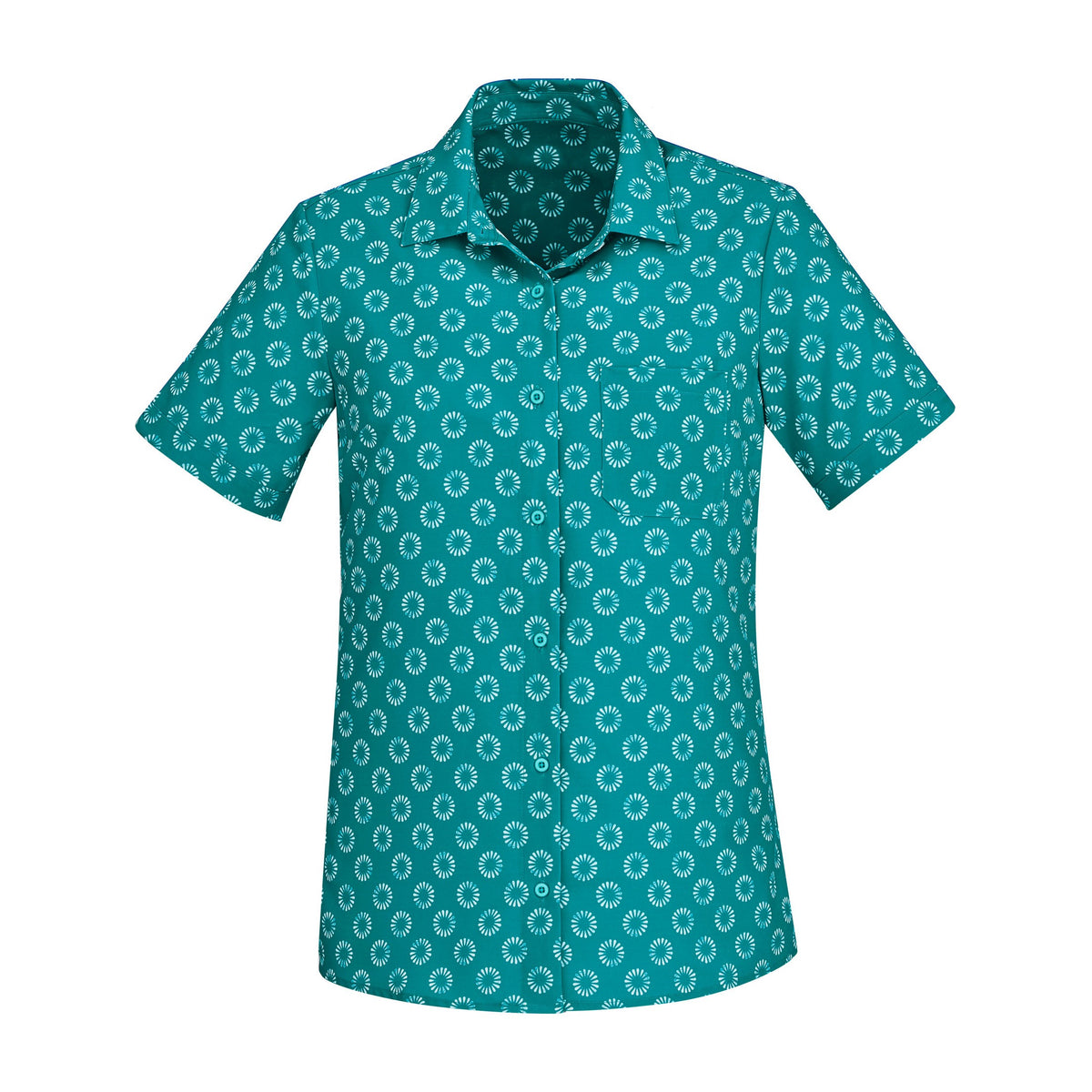 Biz Florence Womens Daisy Print Short Sleeve Shirt CS948LS in Teal
