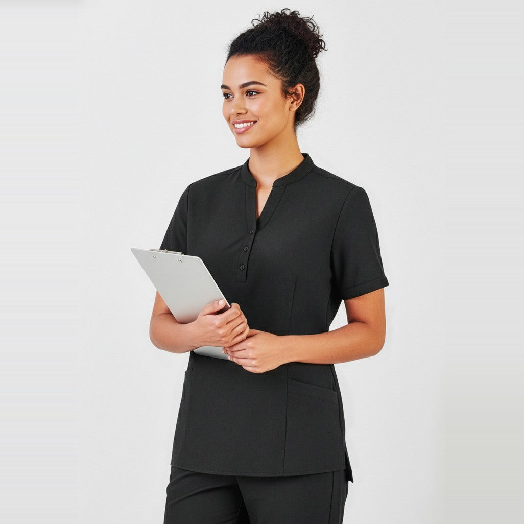 Biz Florence Womens Plain Tunic CS949LS in Black, worn by model