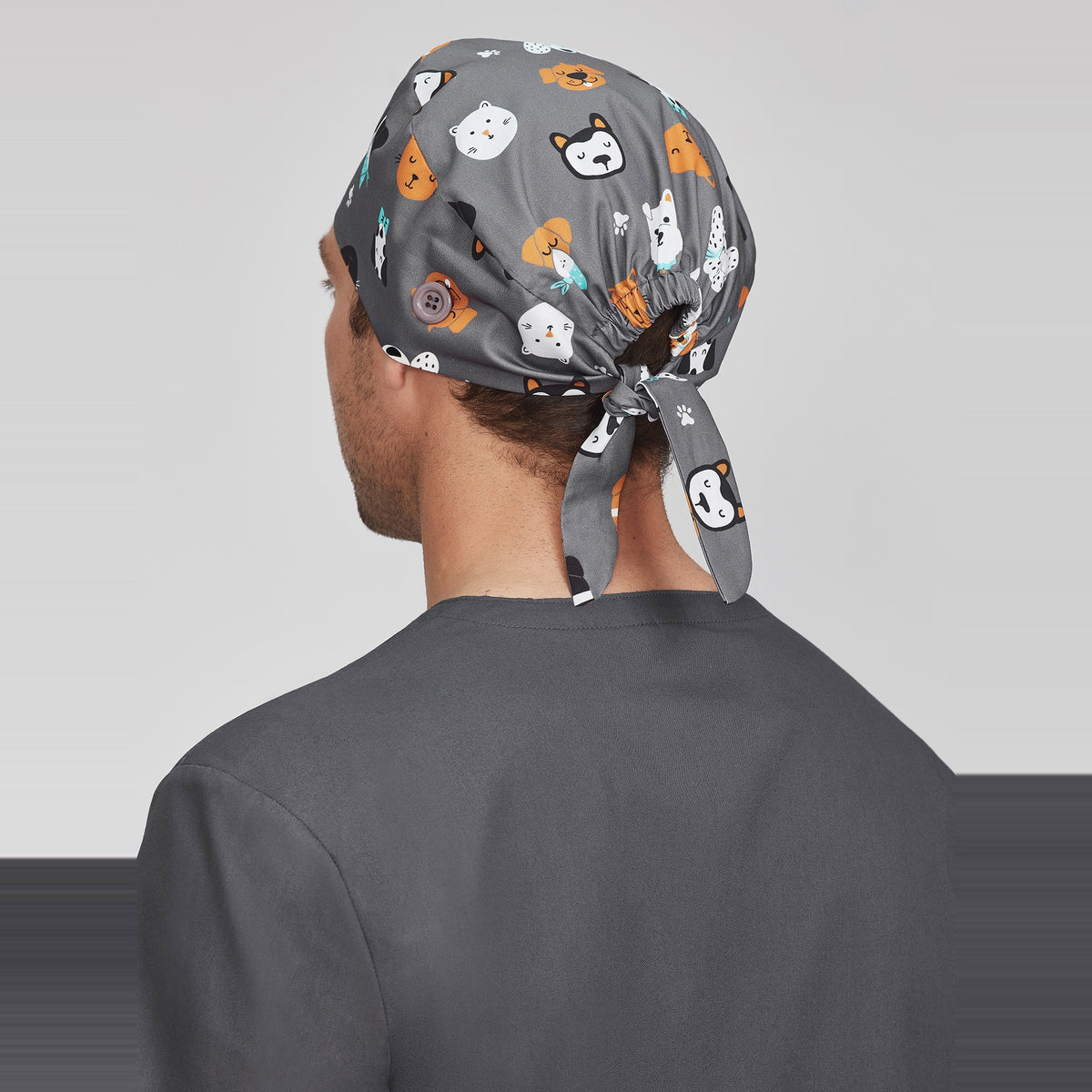 Inaura Printed Unisex Scrub Cap CSC245U in Cheeky Pets, worn by model, view 2