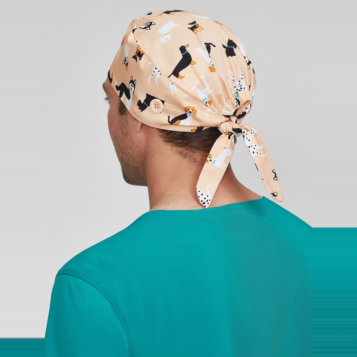 Inaura Printed Unisex Scrub Cap CSC245U in Puppies, worn by model, view 2