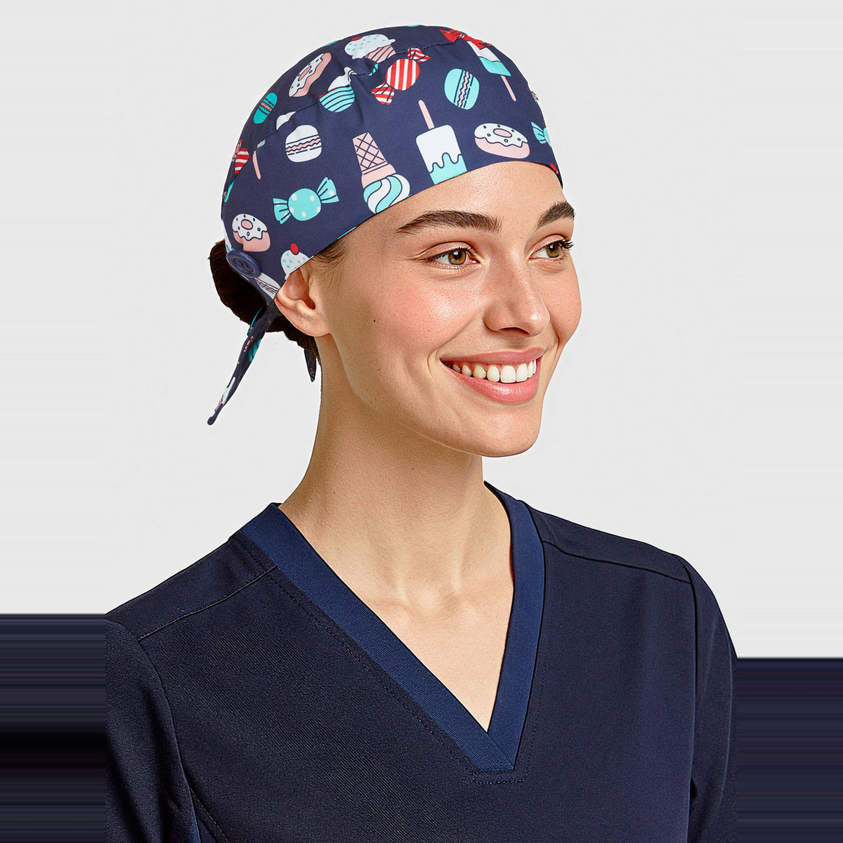 Inaura Printed Unisex Scrub Cap CSC245U in Sugar Land, worn by model