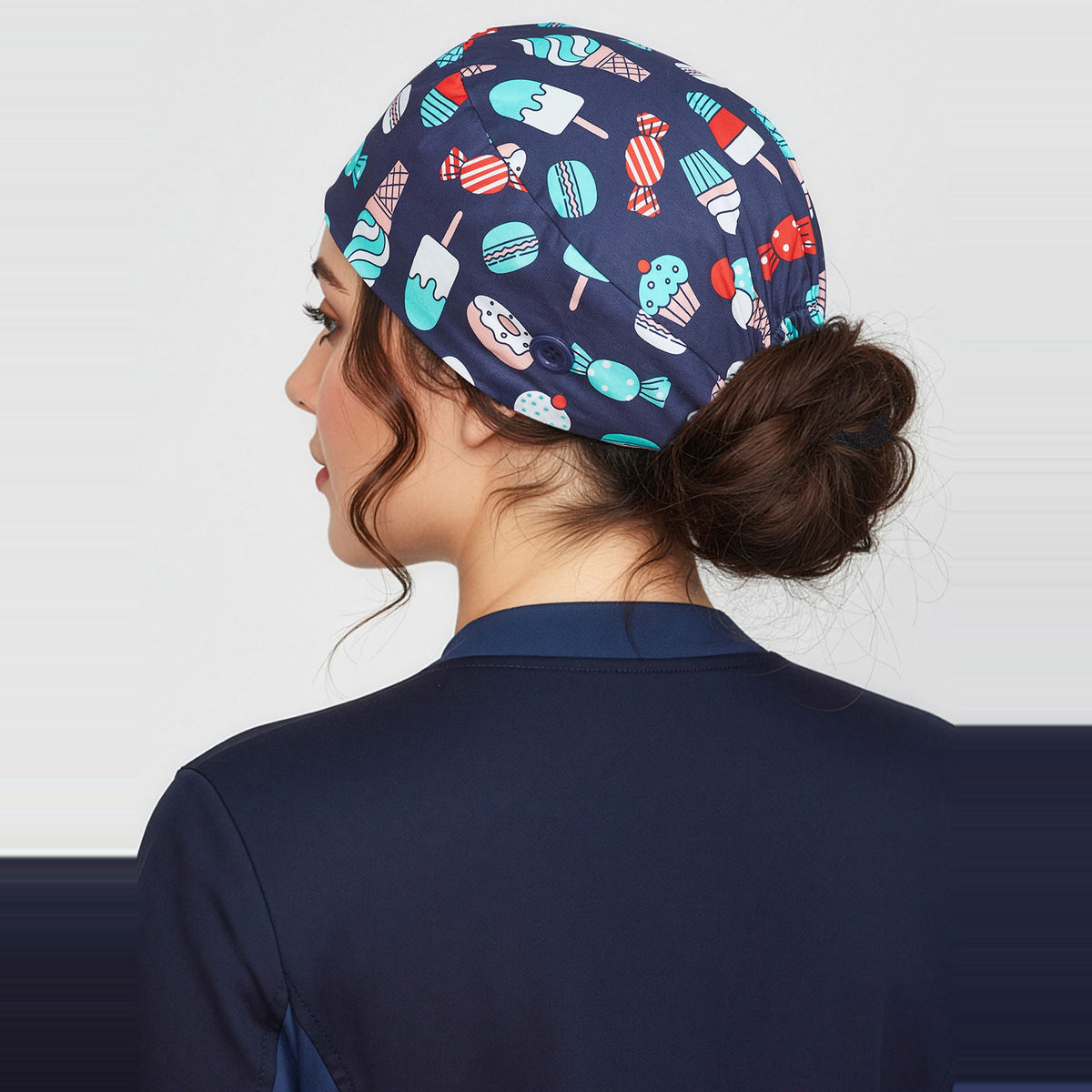 Inaura Printed Unisex Scrub Cap CSC245U in Sugar Land, worn by model, view 2
