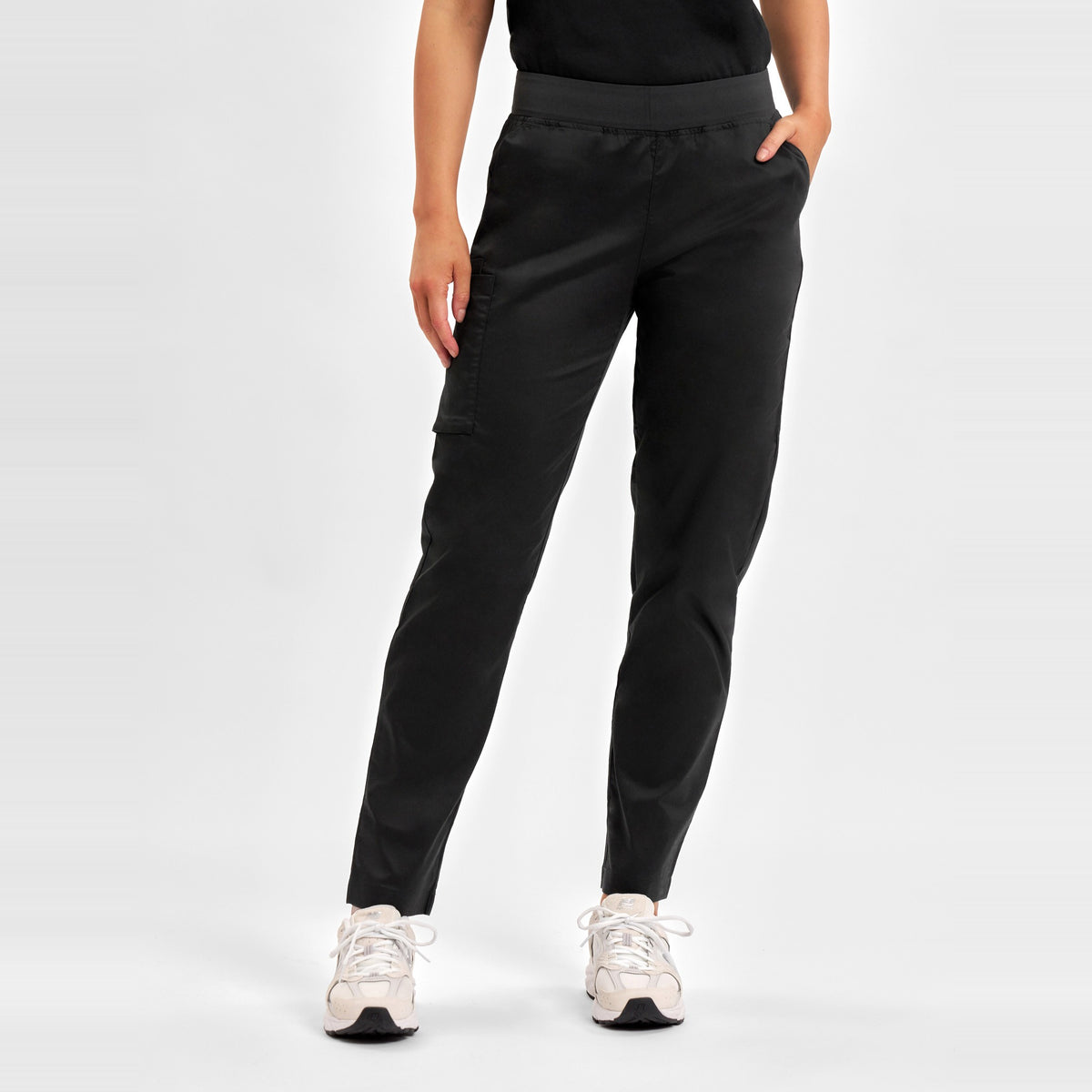 Inaura Riley Womens Straight Leg Scrub Pant CSP047LL in Black, worn by model, view 2