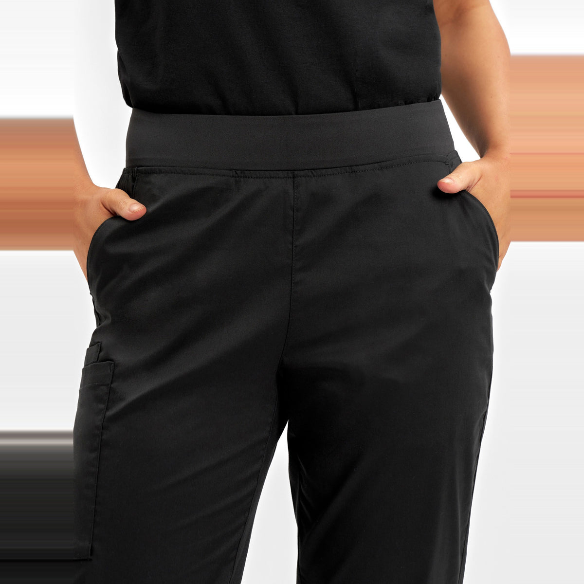 Inaura Riley Womens Straight Leg Scrub Pant CSP047LL in Black, worn by model, view 5