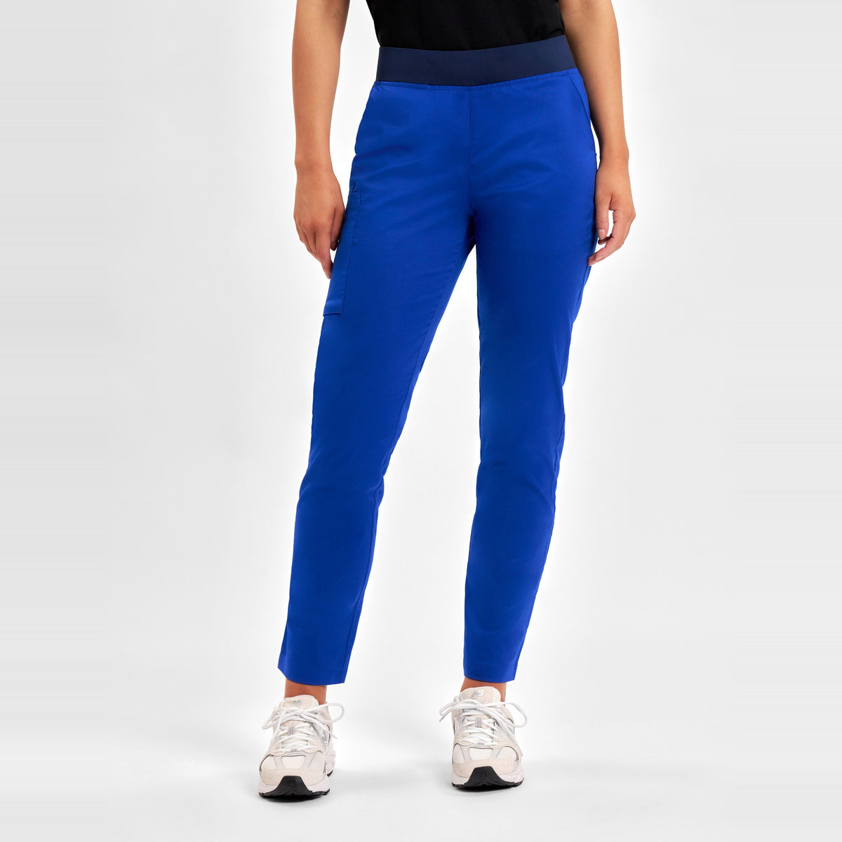 Inaura Riley Womens Straight Leg Scrub Pant CSP047LL in Electric Blue, worn by model, view 2