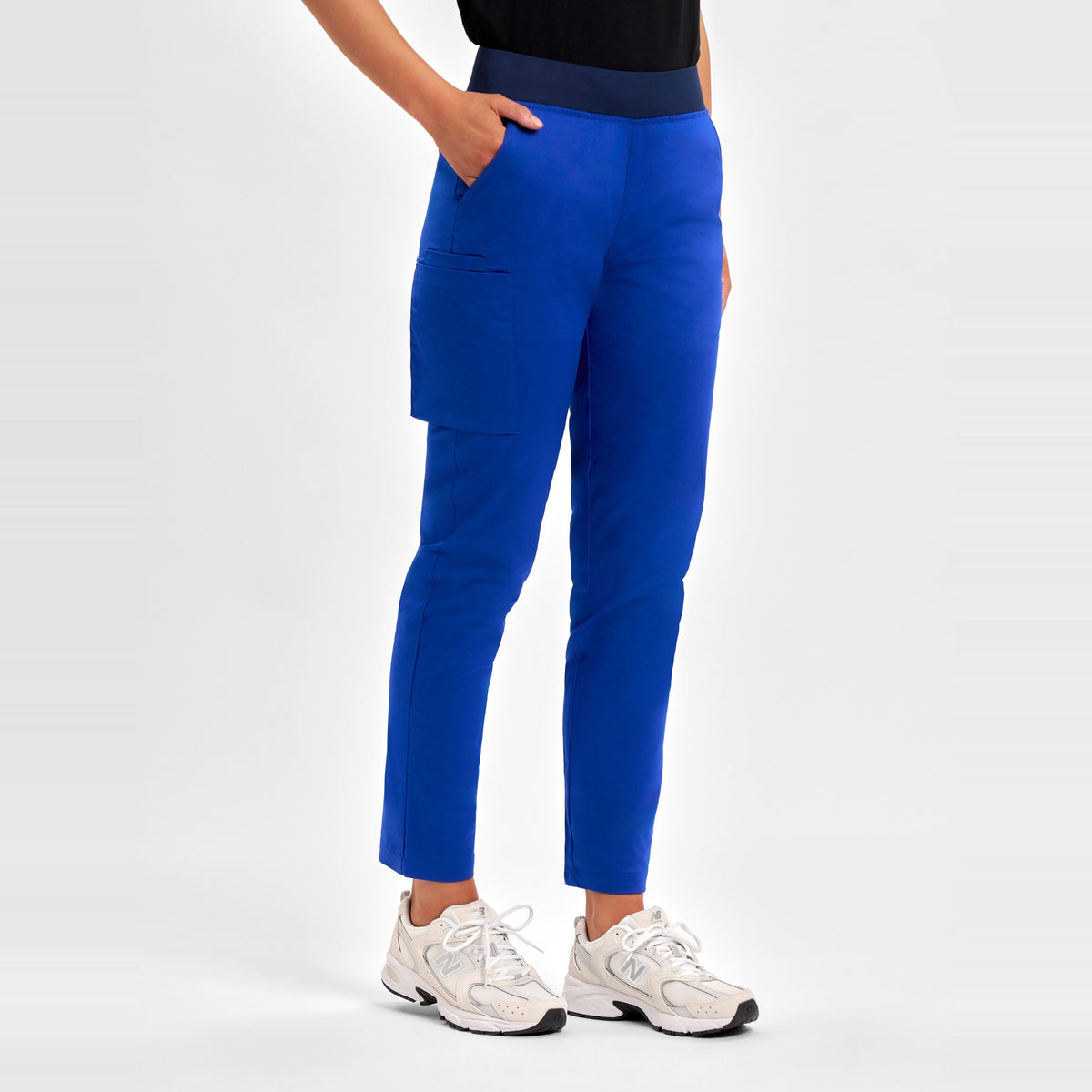 Inaura Riley Womens Straight Leg Scrub Pant CSP047LL in Electric Blue, worn by model, view 3