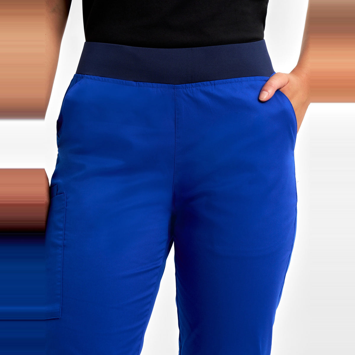 Inaura Riley Womens Straight Leg Scrub Pant CSP047LL in Electric Blue, worn by model, view 5