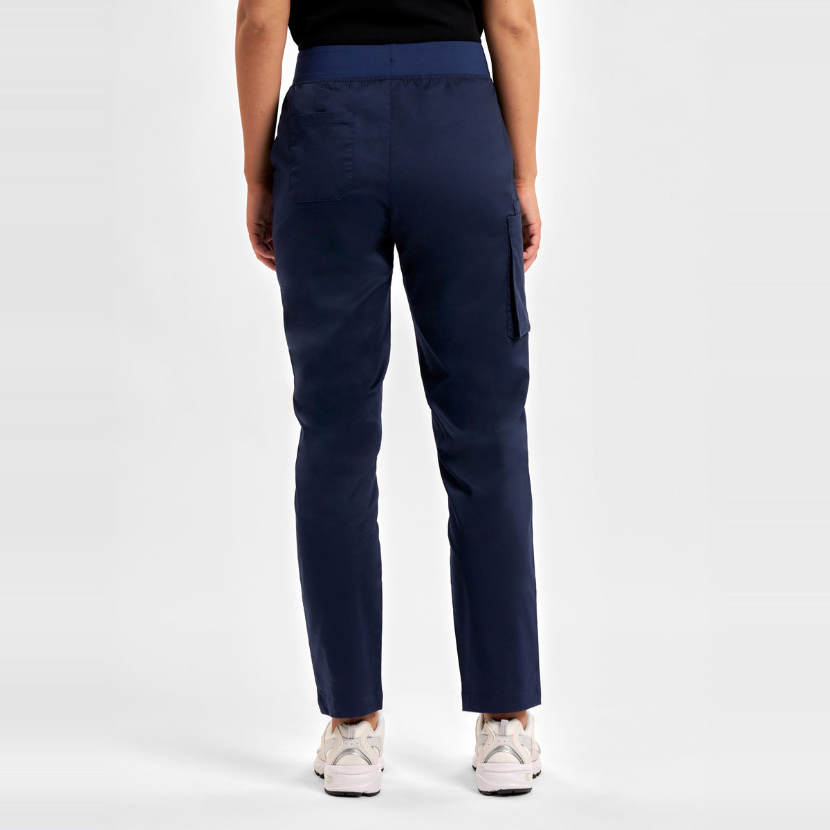 Inaura Riley Womens Straight Leg Scrub Pant CSP047LL in Midnight Navy, worn by model, view 4