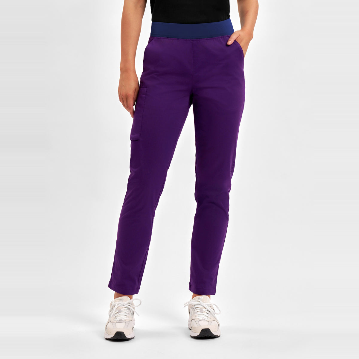 Inaura Riley Womens Straight Leg Scrub Pant CSP047LL in Purple, worn by model, view 2