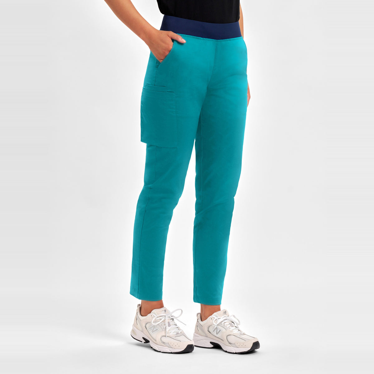 Inaura Riley Womens Straight Leg Scrub Pant CSP047LL in Teal, worn by model, view 3