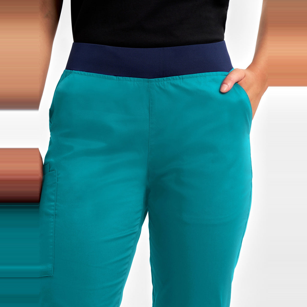 Inaura Riley Womens Straight Leg Scrub Pant CSP047LL in Teal, worn by model, view 5