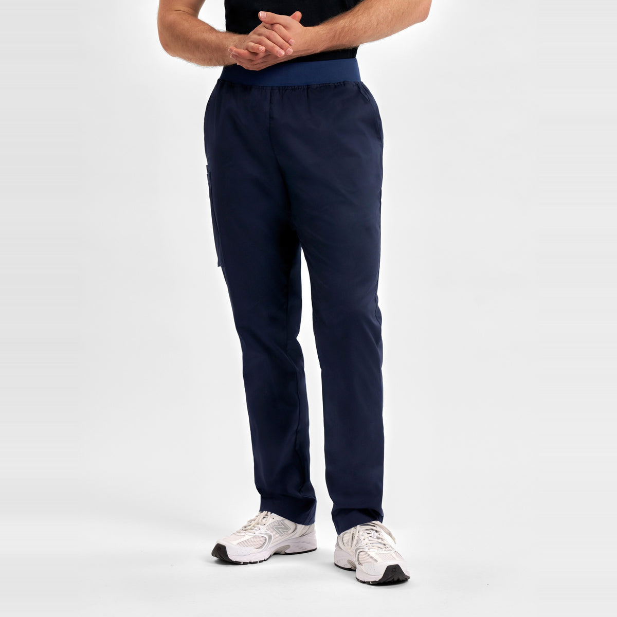 Inaura Riley Mens Straight Leg Scrub Pant CSP047ML in Midnight Navy, worn by model, view 2