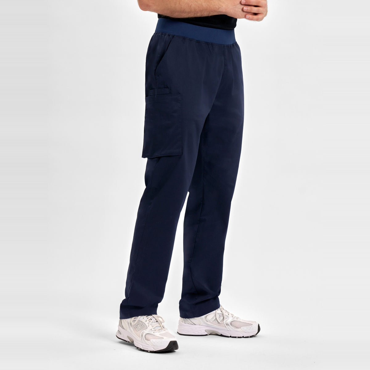 Inaura Riley Mens Straight Leg Scrub Pant CSP047ML in Midnight Navy, worn by model, view 3