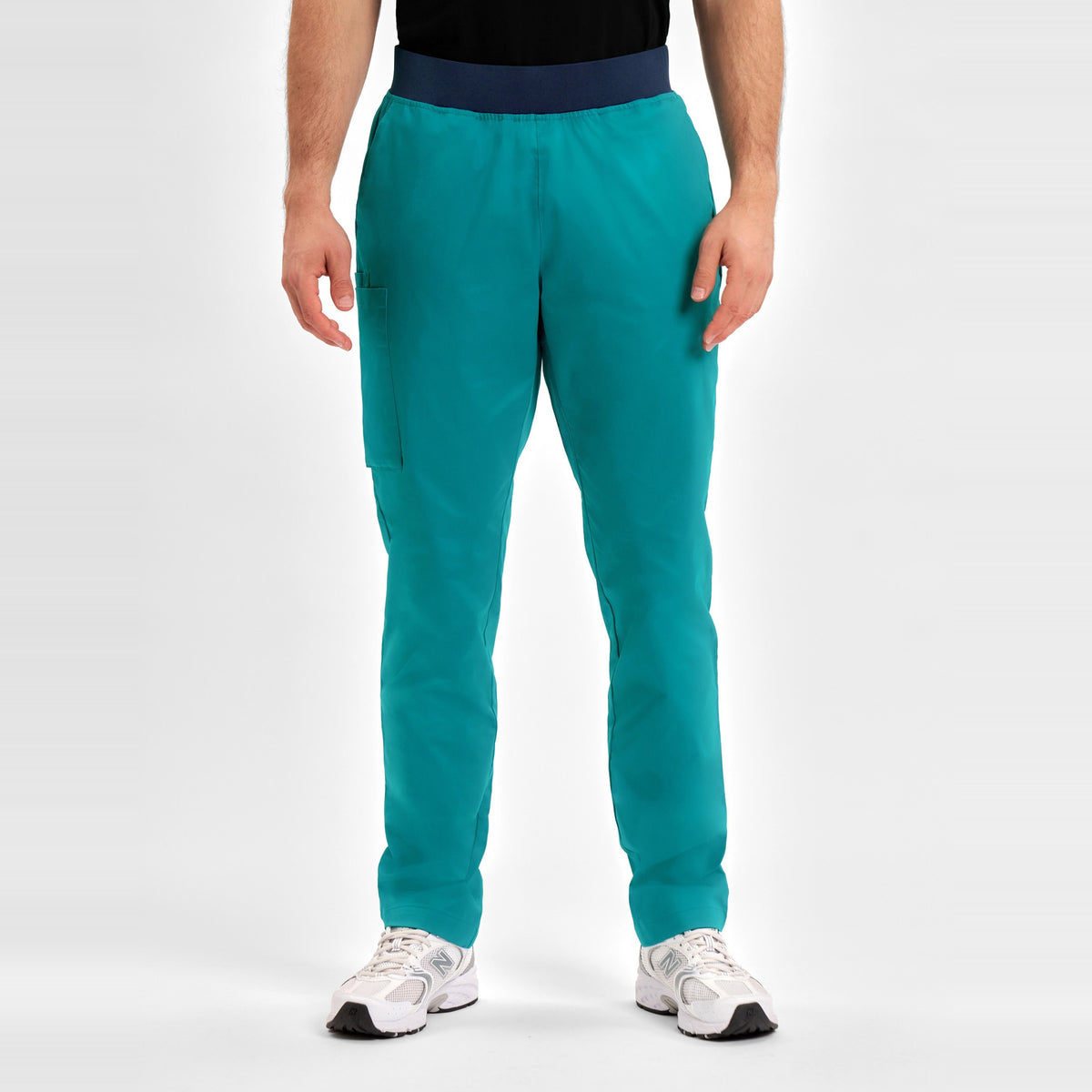 Inaura Riley Mens Straight Leg Scrub Pant CSP047ML in Teal, worn by model, view 2