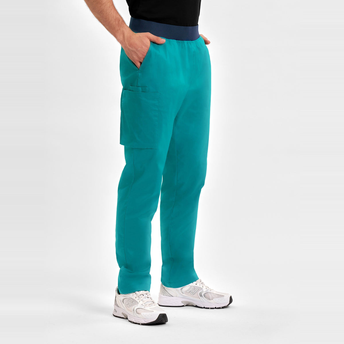 Inaura Riley Mens Straight Leg Scrub Pant CSP047ML in Teal, worn by model, view 3