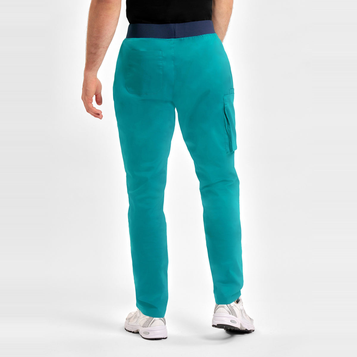Inaura Riley Mens Straight Leg Scrub Pant CSP047ML in Teal, worn by model, view 4