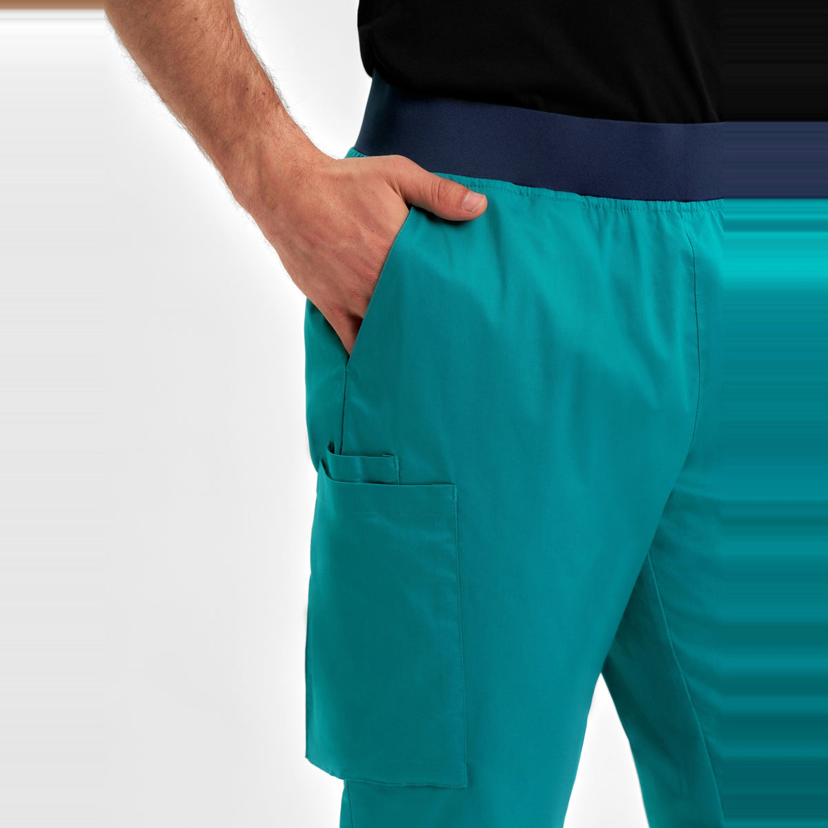 Inaura Riley Mens Straight Leg Scrub Pant CSP047ML in Teal, worn by model, view 5