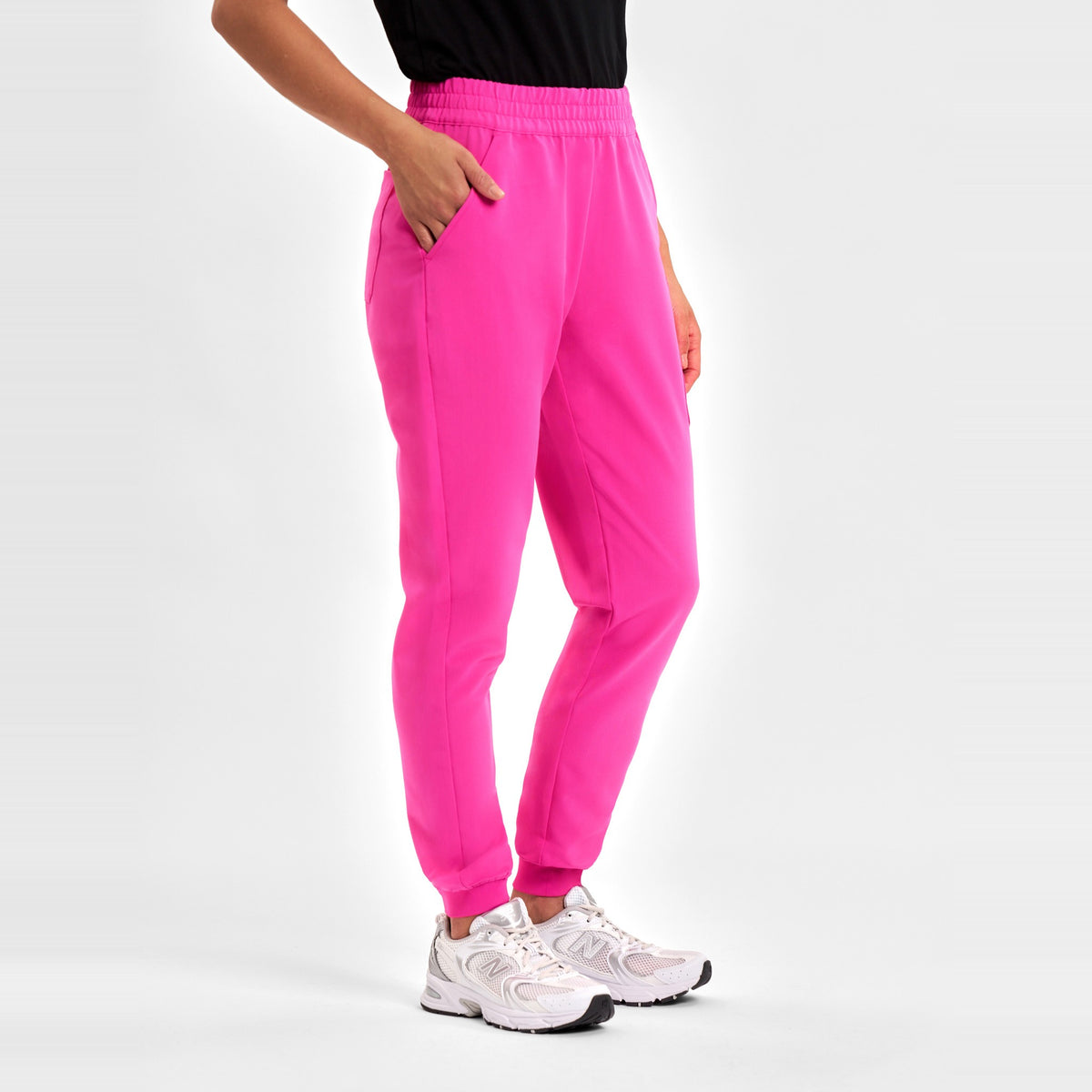 Inaura Pink Womens Jogger Scrub Pant CSP241LL in Pink, worn by model, view 3