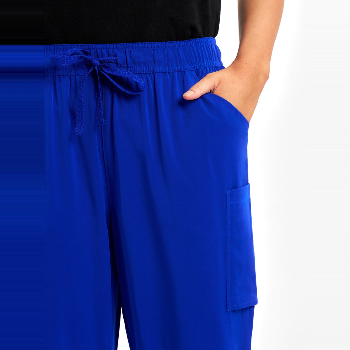 Inaura Avery Womens Straight Leg Scrub Pant CSP944LL in Electric Blue, worn by model, view 5