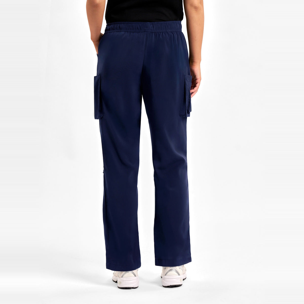 Inaura Avery Womens Straight Leg Scrub Pant CSP944LL in Midnight Navy, worn by model, view 4