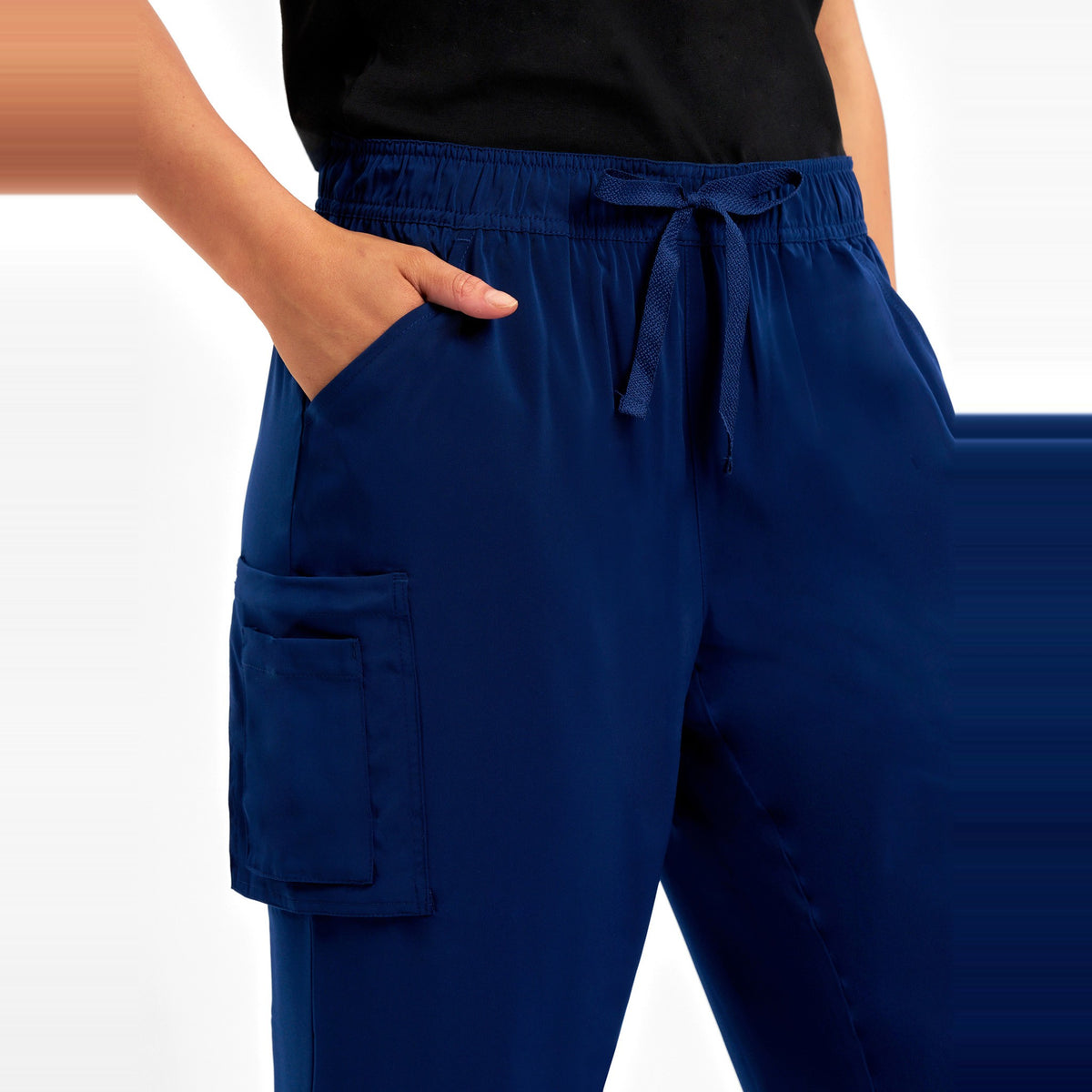 Inaura Avery Womens Straight Leg Scrub Pant CSP944LL in Navy, worn by model, view 5