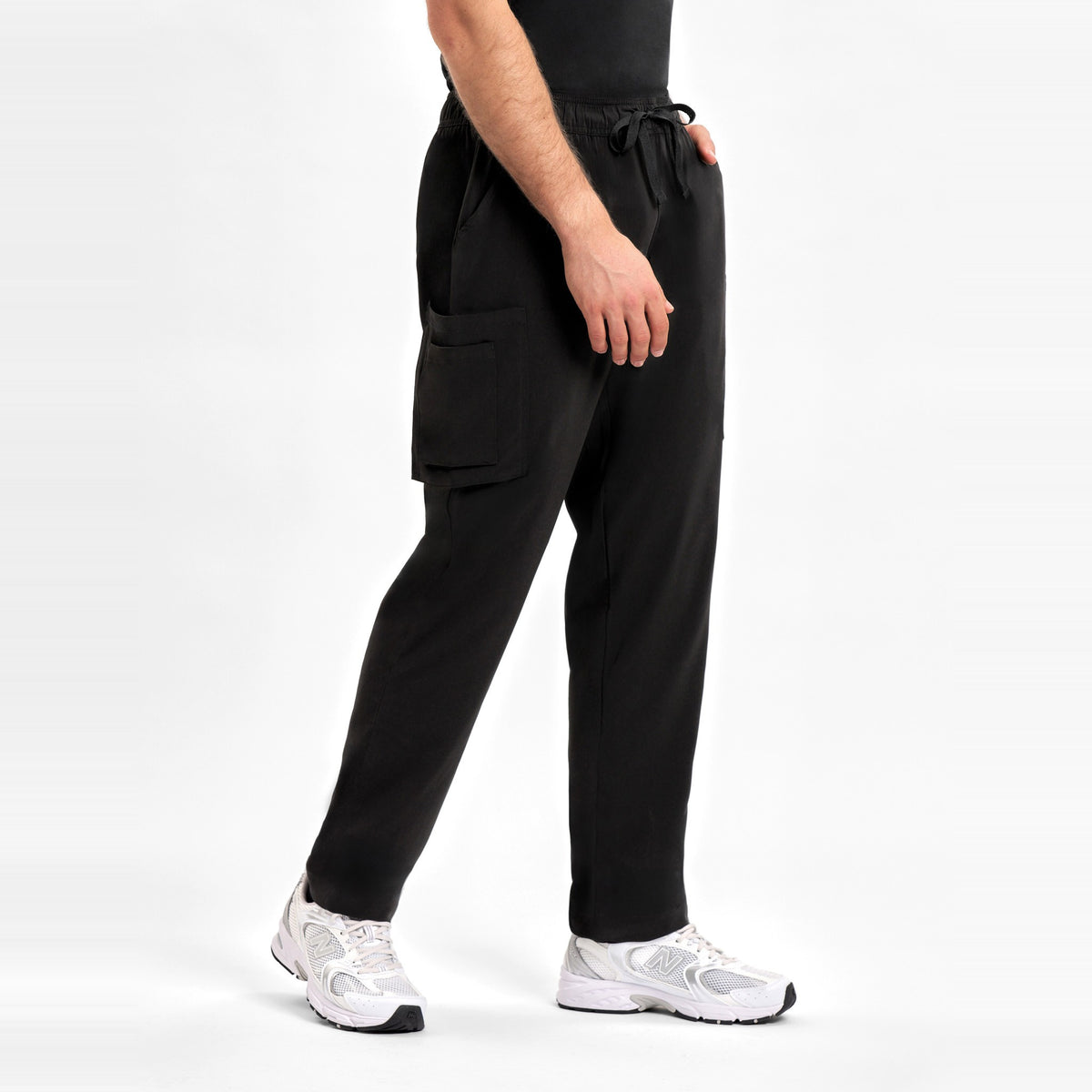 Inaura Avery Mens Straight Leg Scrub Pant CSP946ML in Black, worn by model, view 3