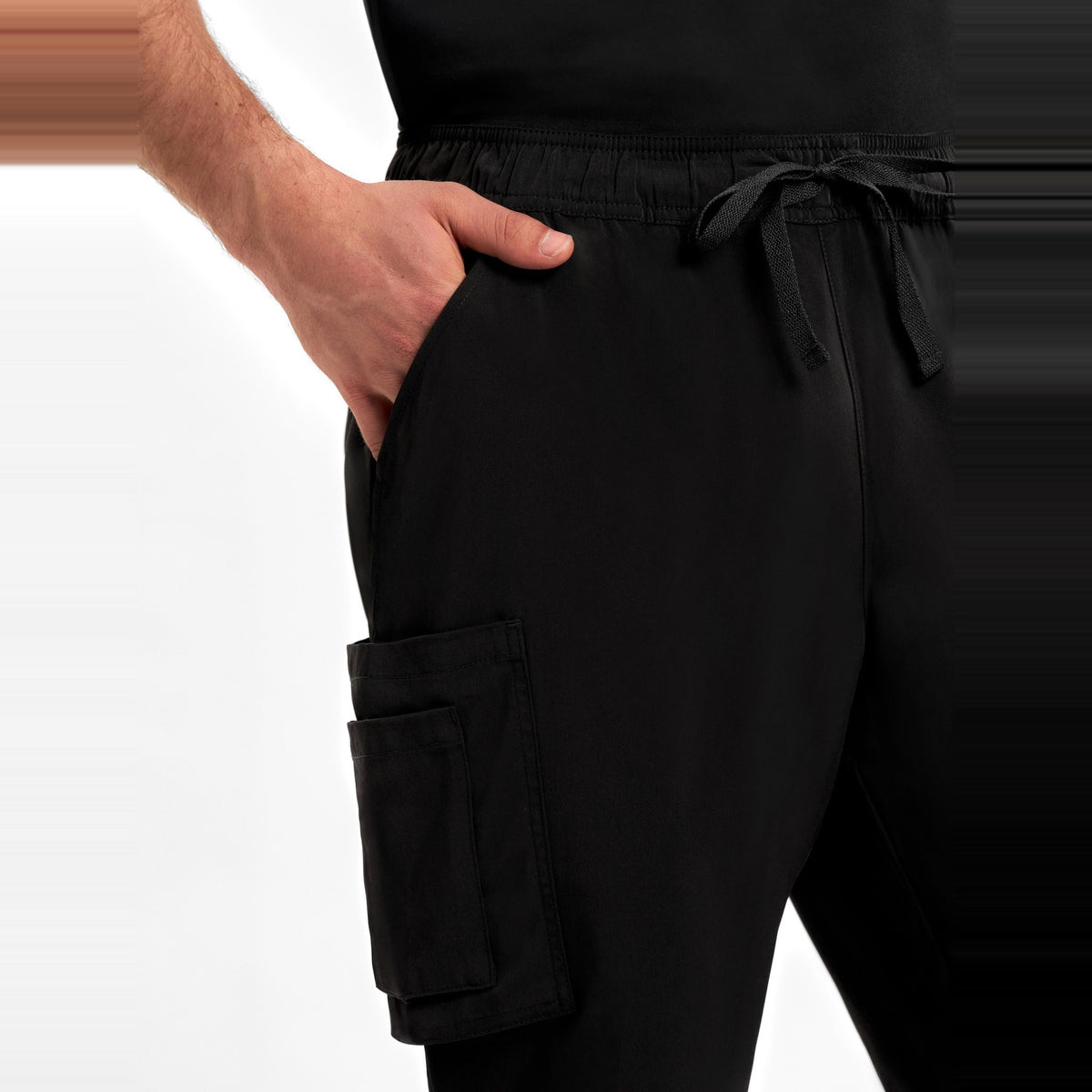 Inaura Avery Mens Straight Leg Scrub Pant CSP946ML in Black, worn by model, view 5
