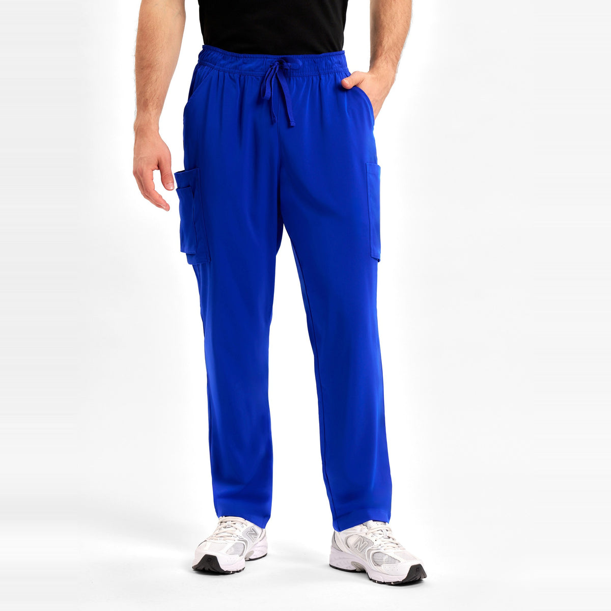 Inaura Avery Mens Straight Leg Scrub Pant CSP946ML in Electric Blue, worn by model, view 2