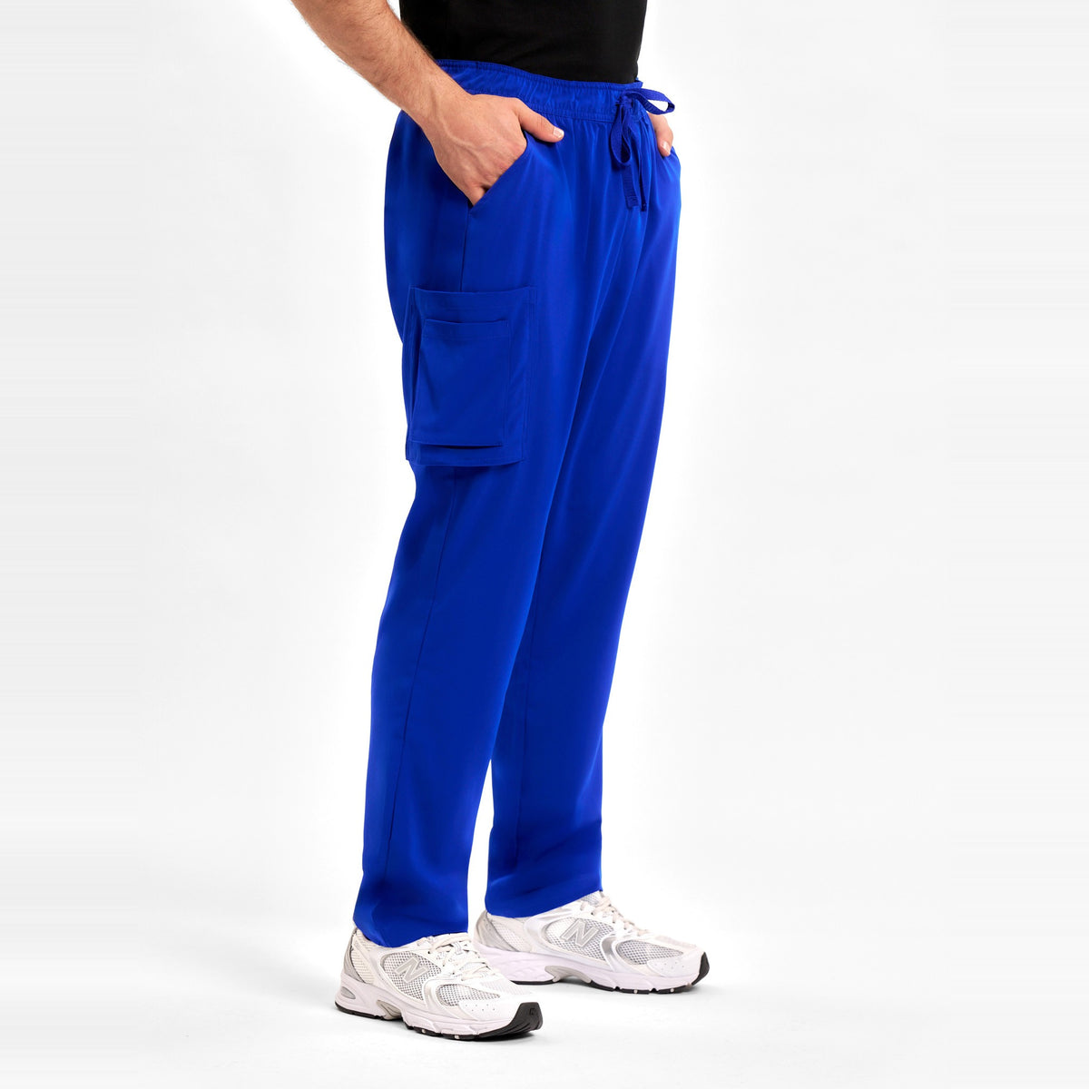 Inaura Avery Mens Straight Leg Scrub Pant CSP946ML in Electric Blue, worn by model, view 3
