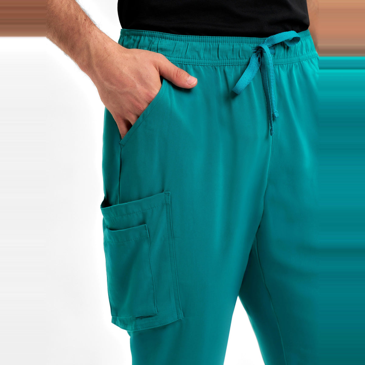 Inaura Avery Mens Straight Leg Scrub Pant CSP946ML in Teal, worn by model, view 5