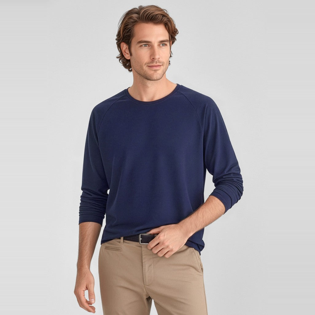 Biz Performance Mens Long Sleeve Tee CT247ML in Midnight Navy, worn by model