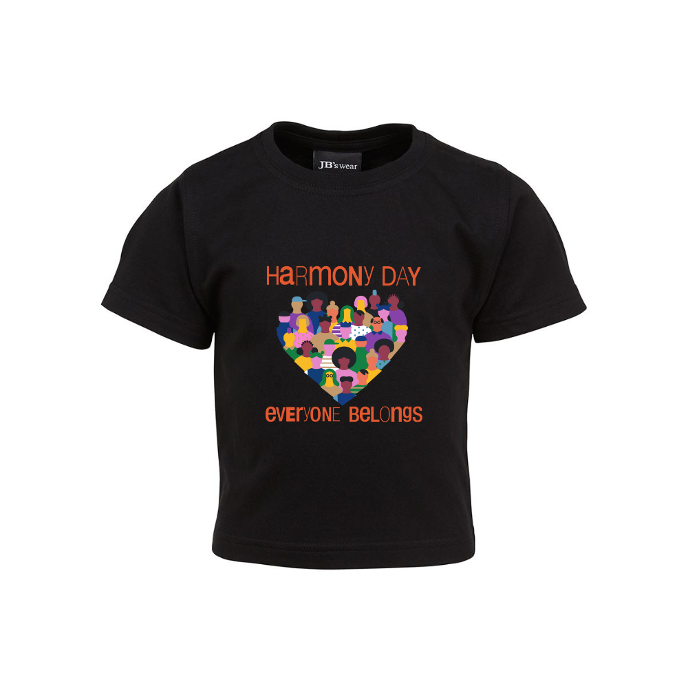 Babies Harmony Day Diversity Heart on Black T-Shirt
