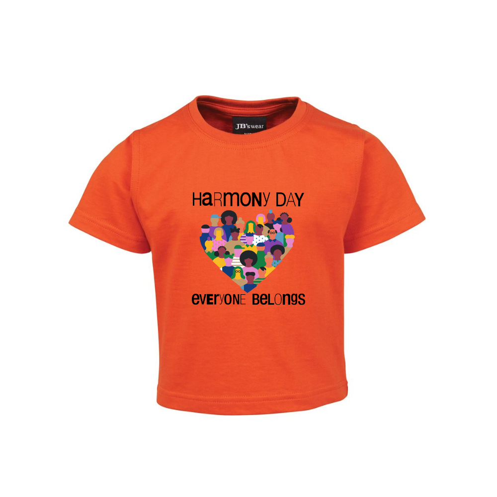 Babies Harmony Day Diversity Heart on Orange T-Shirt