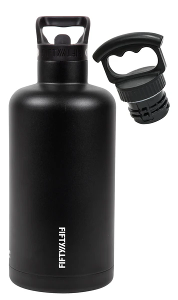 Fifty Fifty 1.9L Tank Growler with 3 Finger Hold Lid Matte Black