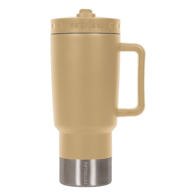 Fifty Fifty 887ml Mug with Straw Lid Tan