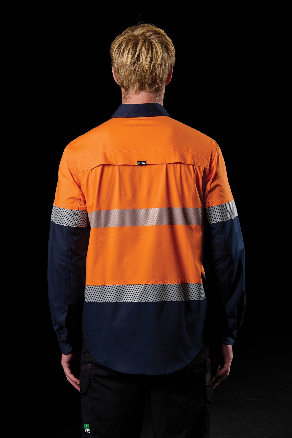 FXD LSH-4T Taped Hi-Vis Vented Long Sleeve Work Shirt in Orange/Navy, view 4