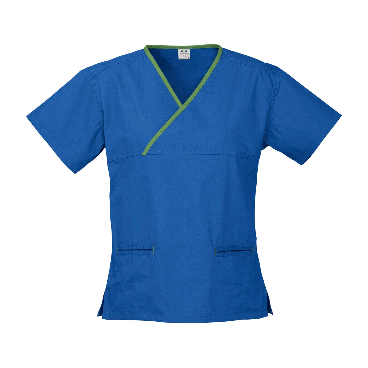 Biz Womens Contrast Crossover Scrubs Top H10722 in Royal/Lime