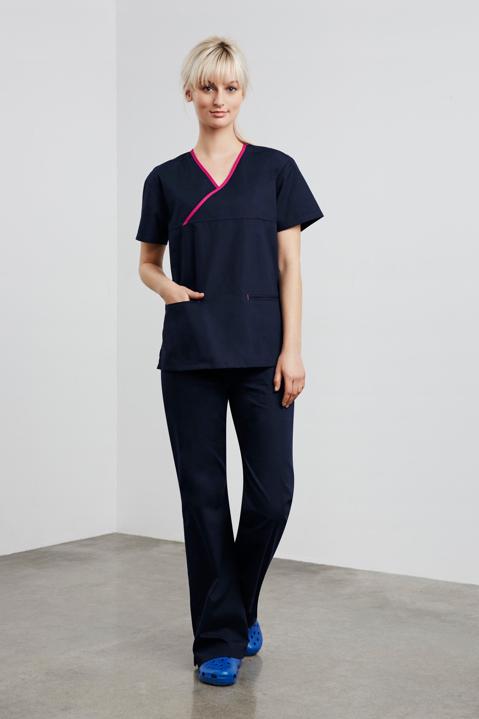 Biz Womens Contrast Crossover Scrubs Top H10722