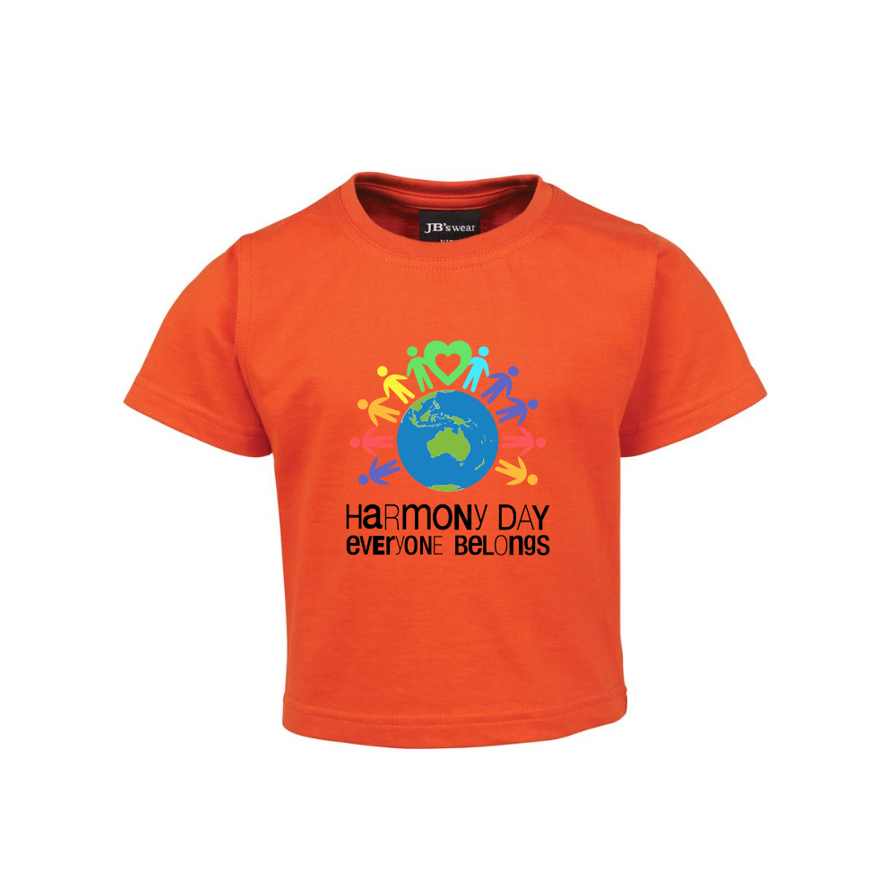 Babies Harmony Day Heart Globe on Orange T-Shirt