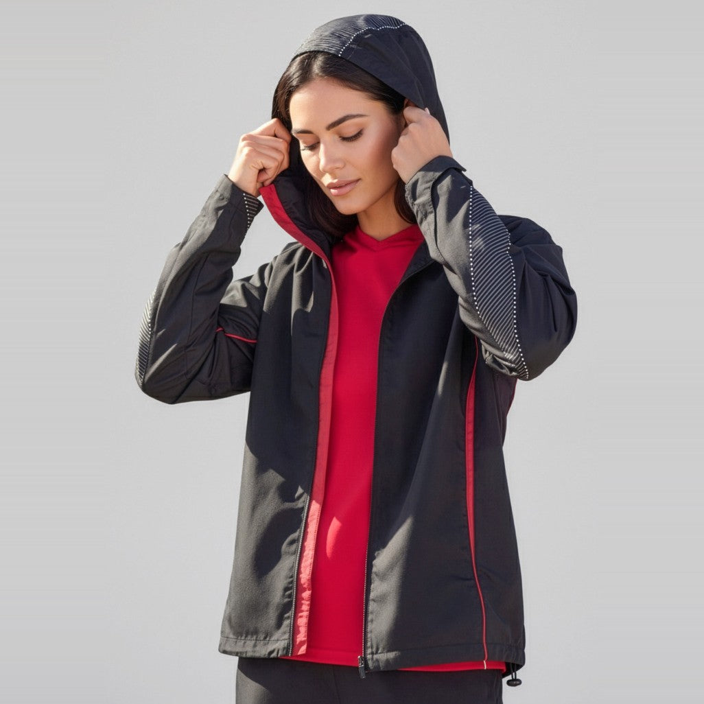 Biz Razor Unisex Jacket J408M in Black/Red, worn by model