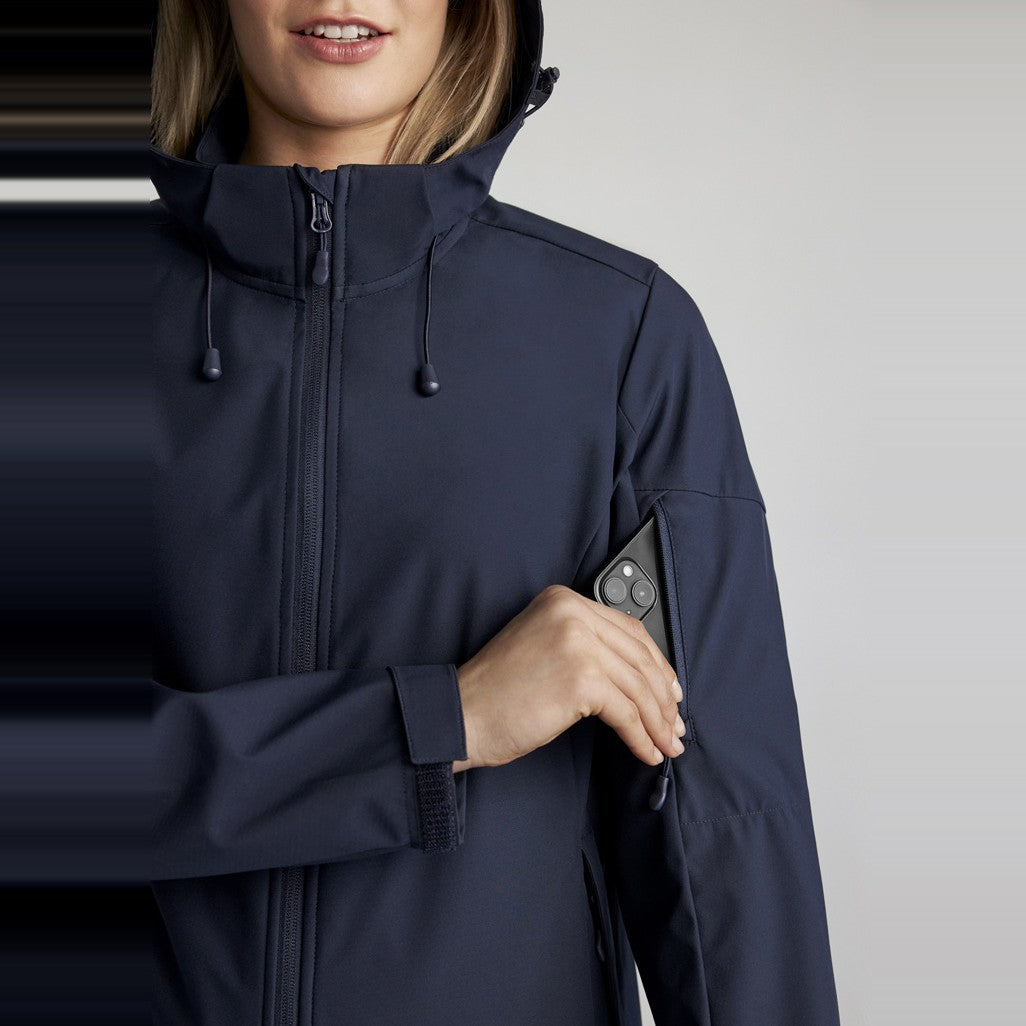 Biz Atlas Womens Jacket J502L in Navy, worn by model, view 3