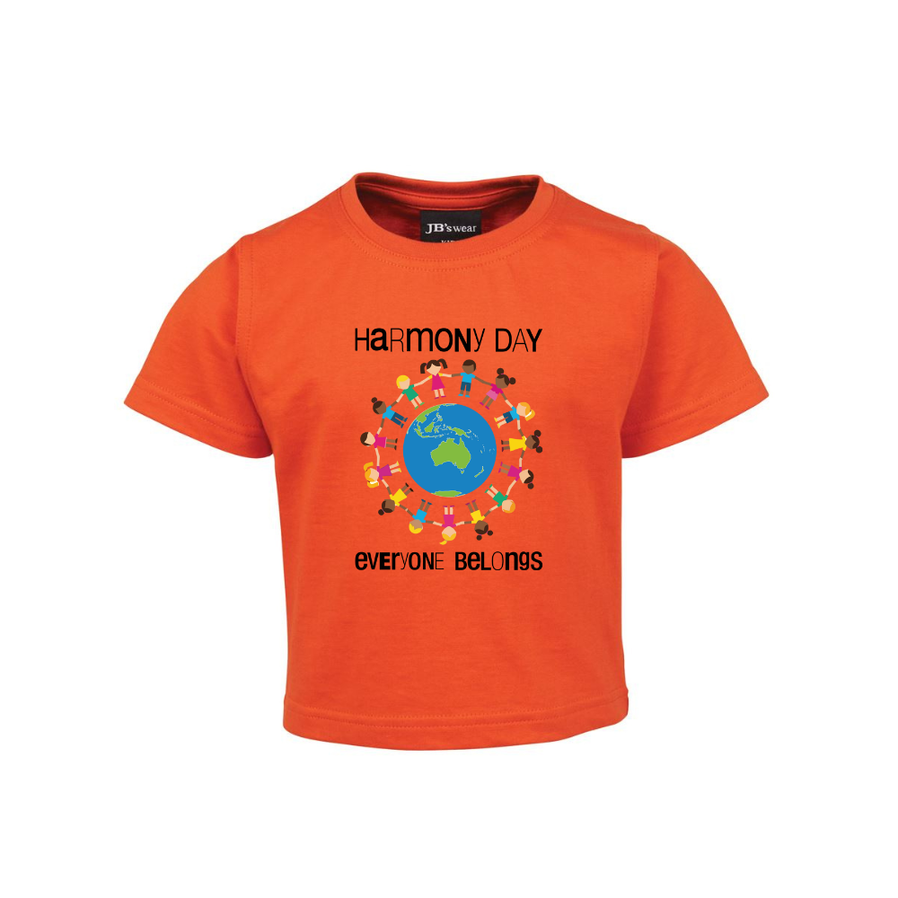Babies Harmony Day Kids Globe on Orange T-Shirt