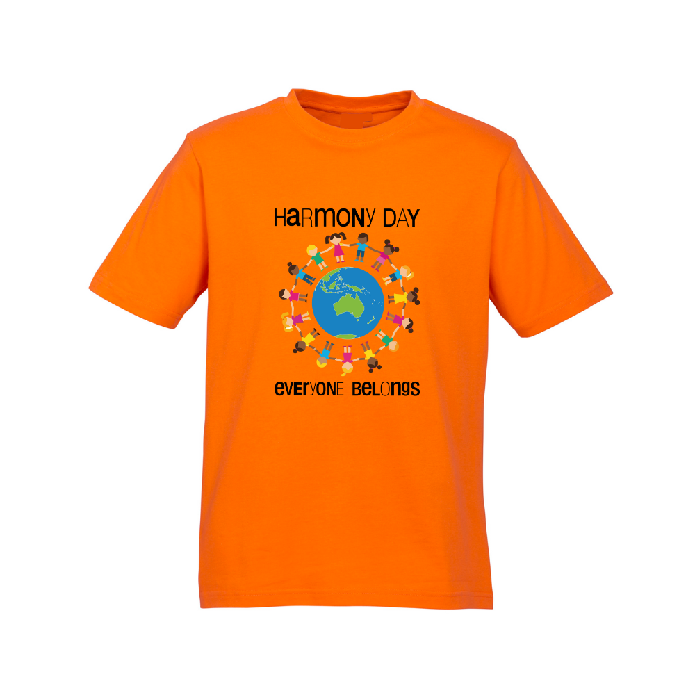 Kids Harmony Day Kids Globe on Orange T-Shirt