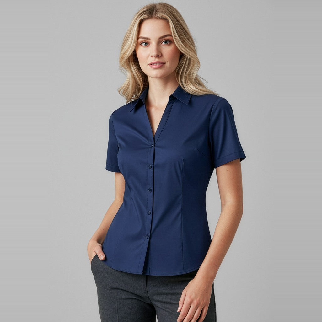 Biz Metro Womens Short Sleeve Shirt LB7301, worn by model