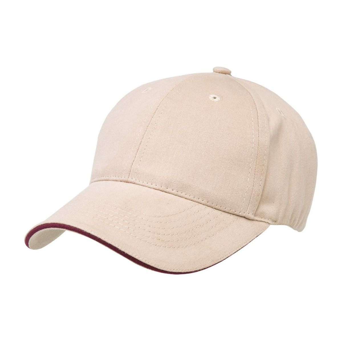Legend Life Premium Soft Sandwich Peak Cap 8001 in Natural/Maroon