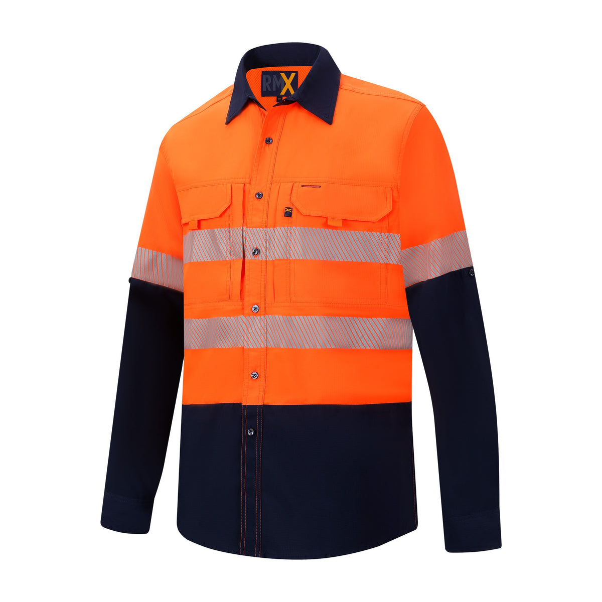 RMX Light Weight Ripstop Shirt, Two Tone, Reflective RMX020R in Orange/Navy