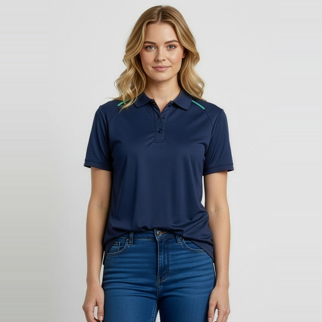 Biz Academy Womens Short Sleeve Polo P012LS, worn by model