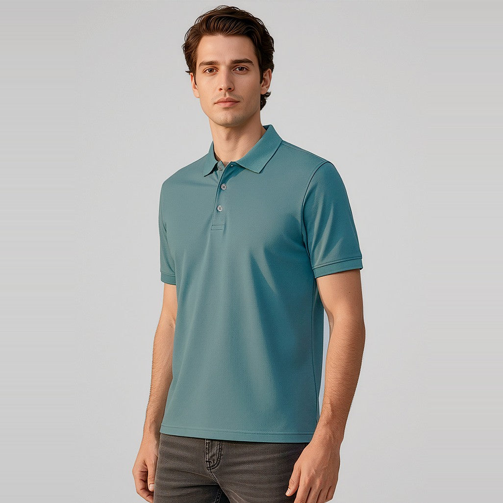 Biz City Mens Short Sleeve Polo P105MS in Jasper Green, worn by model
