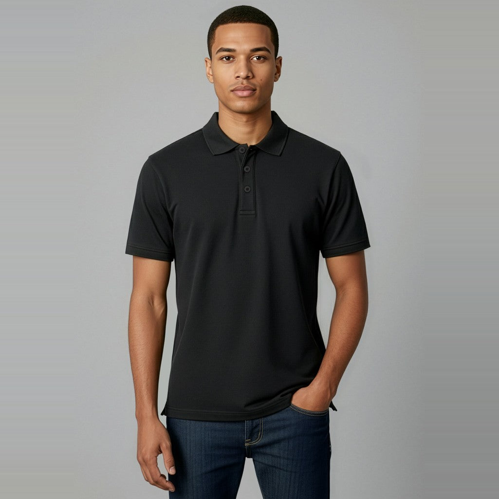 Biz Ice Mens Short Sleeve Polo P112MS in Black, worn by model
