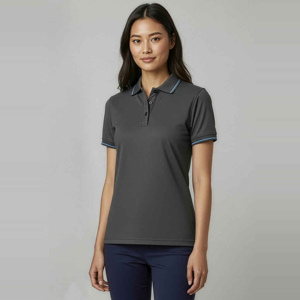 Biz Jet Womens Short Sleeve Polo P226LS, worn by model